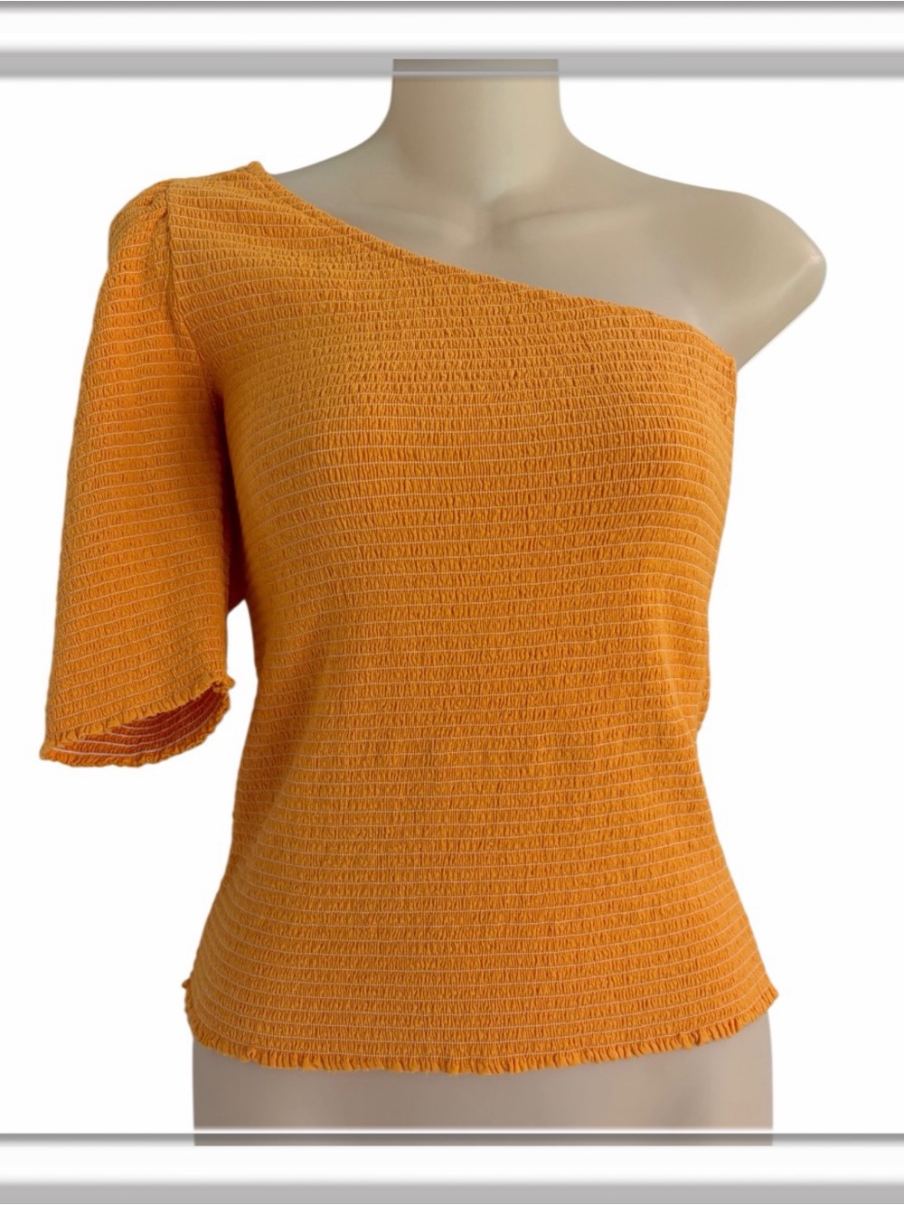 Nation LTD Kirstie Smocked One Shoulder Top Size Medium Puff Sleeve Stretchy